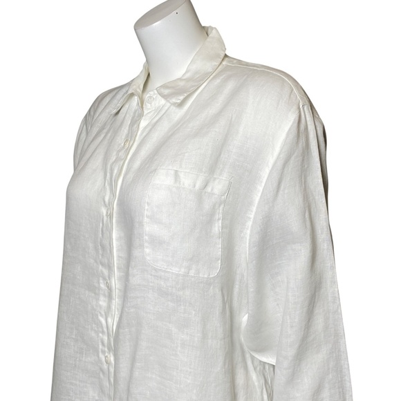 Arleen Bowman Chin Chin Linen Tunic Shirt Womens Size M Button Up White - Picture 4 of 7